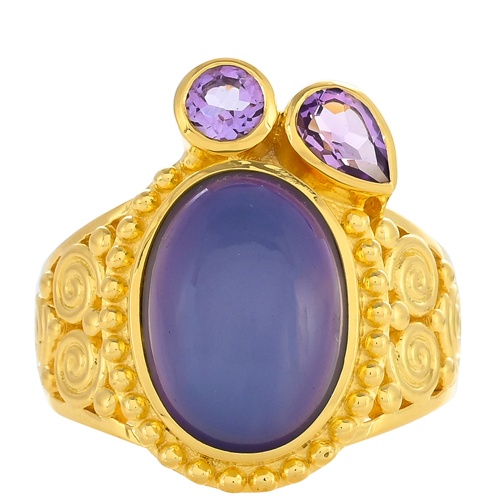 Goldplattierter Silberring mit lila Mondstein und marokkanischem Amethyst 1 