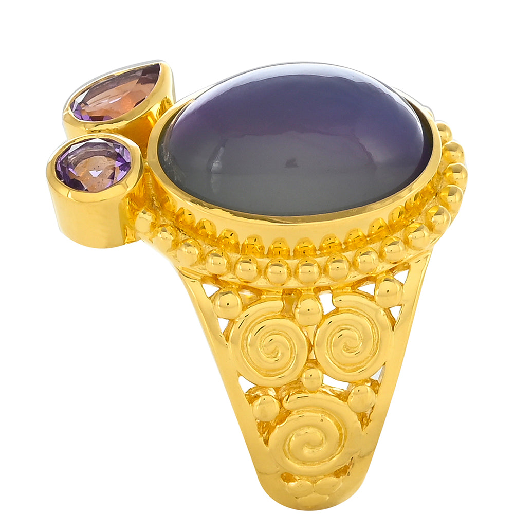 Goldplattierter Silberring mit lila Mondstein und marokkanischem Amethyst 2 