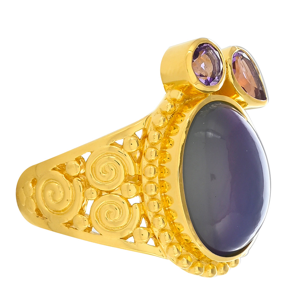 Goldplattierter Silberring mit lila Mondstein und marokkanischem Amethyst