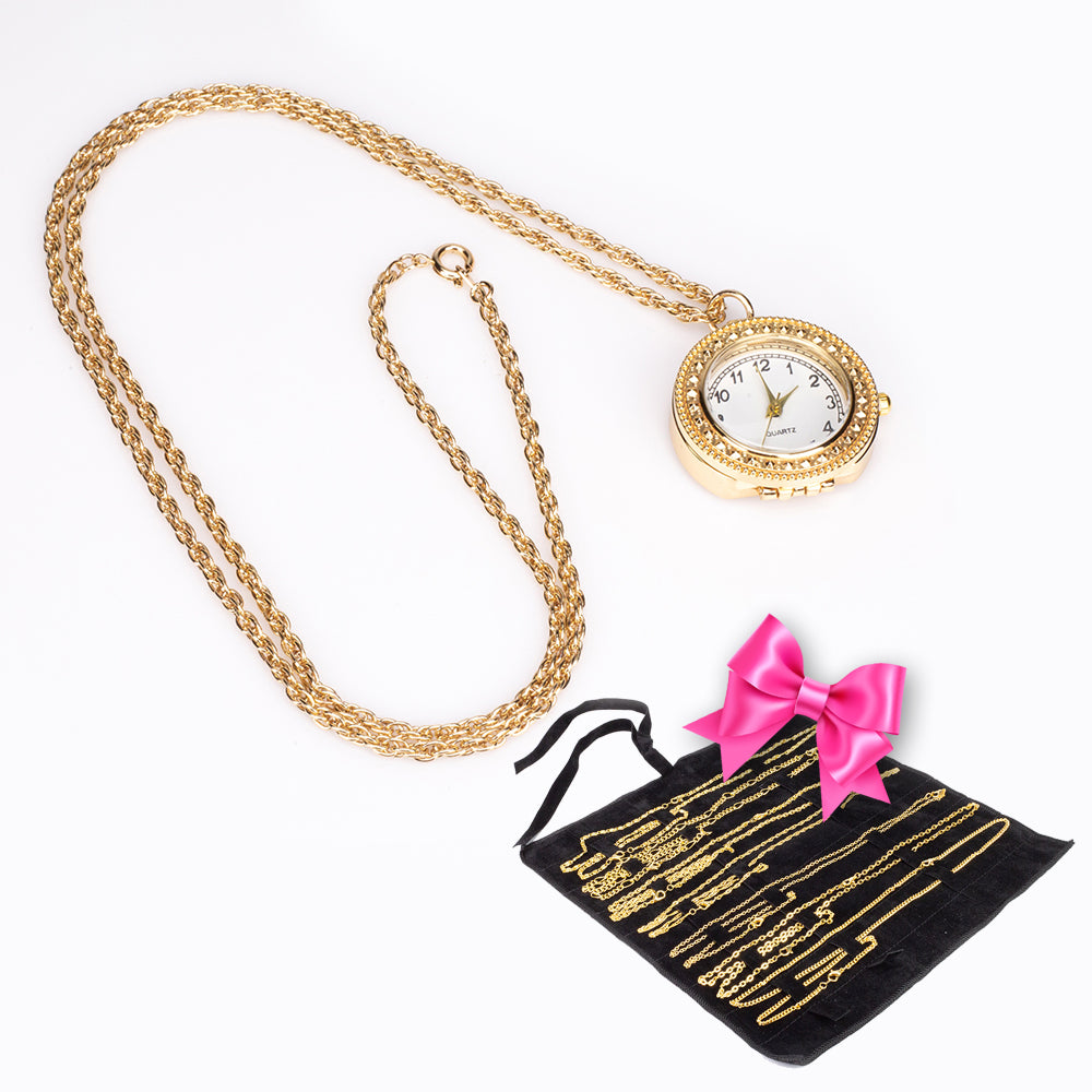 2-teiliges Set mit Halskette und Uhrenanhänger mit Lupe + 14-teiliges Set mit Halsketten und Armbändern als GESCHENK
