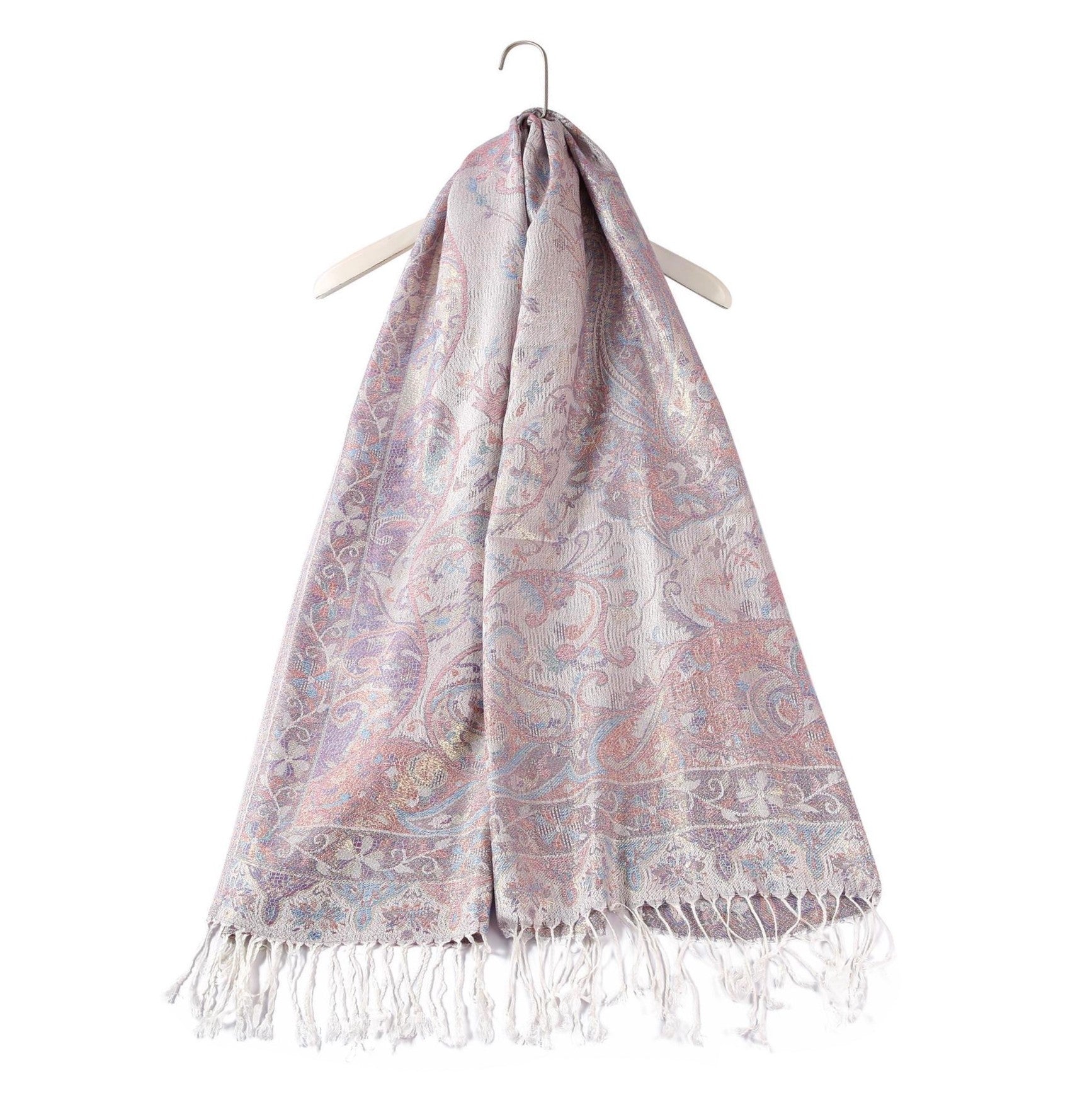 100% Pashmina Cashmere Scarf, 70 cm x 180 cm, Paisley Shiny Rose White, 100% Pashmina Cashmere 1 