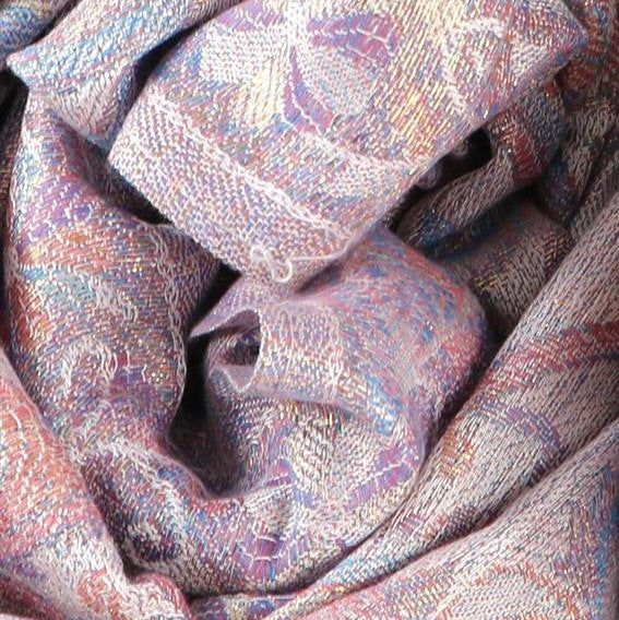 100% Pashmina Cashmere Scarf, 70 cm x 180 cm, Paisley Shiny Rose White, 100% Pashmina Cashmere