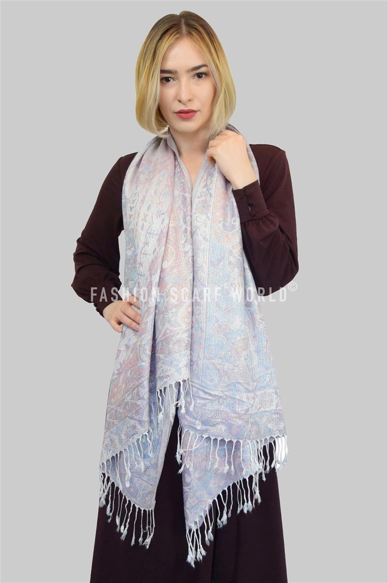 100% Pashmina Cashmere Scarf, 70 cm x 180 cm, Paisley Shiny Rose White, 100% Pashmina Cashmere