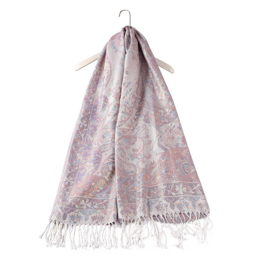 100% Pashmina Cashmere Scarf, 70 cm x 180 cm, Paisley Shiny Rose White, 100% Pashmina Cashmere