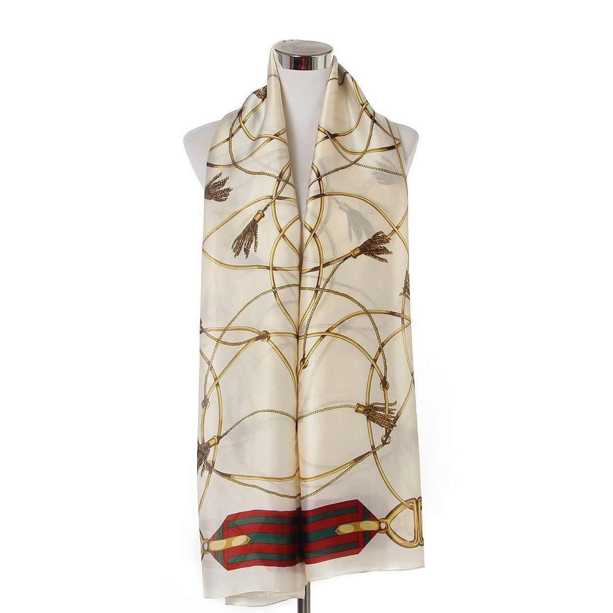 100% Real Silk Scarf, 90 cm x 180 cm, Cream, 100% Silk
