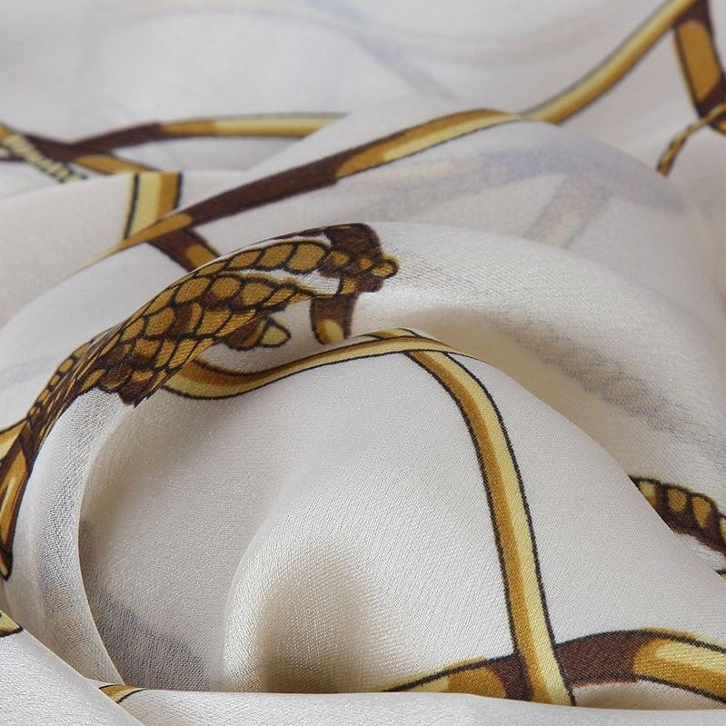 100% Real Silk Scarf, 90 cm x 180 cm, Cream, 100% Silk