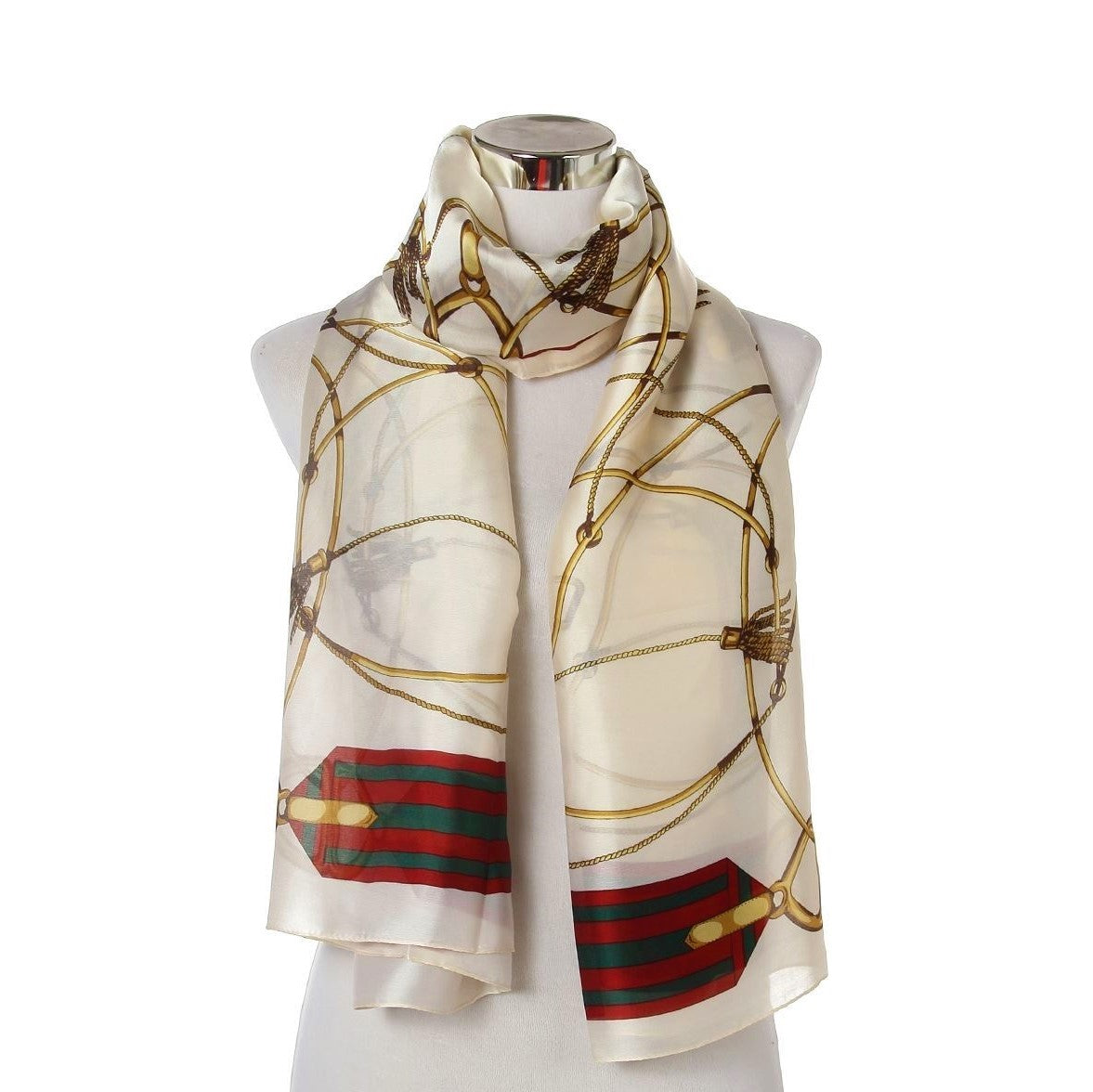 100% Real Silk Scarf, 90 cm x 180 cm, Cream, 100% Silk 3 