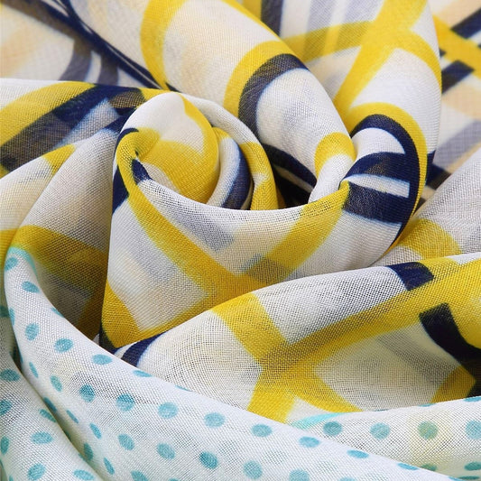 Chequered And Flower Patterned Scarf, 50 cm x 160 cm, 100% Polyester