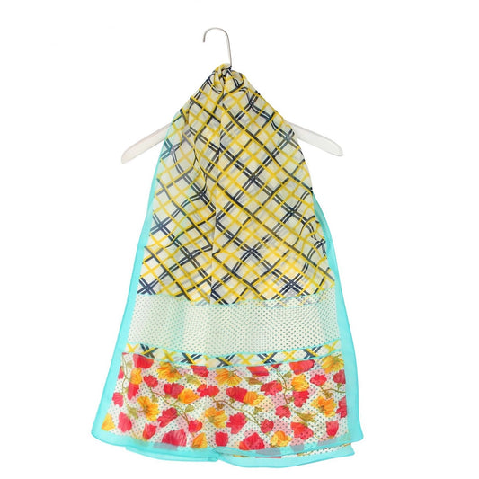 Chequered And Flower Patterned Scarf, 50 cm x 160 cm, 100% Polyester