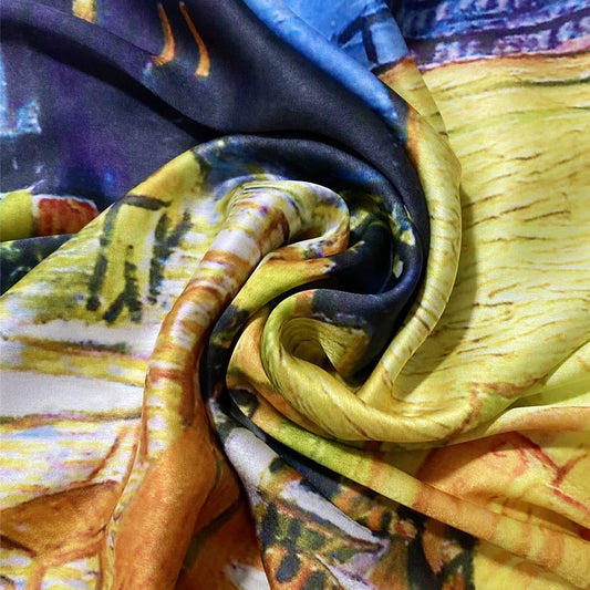 Silk Scarf, 70 cm x 180 cm, Van Gogh - Terrace At Night, 50% Silk 50% Viscose