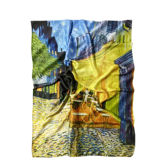 Silk Scarf, 70 cm x 180 cm, Van Gogh - Terrace At Night, 50% Silk 50% Viscose
