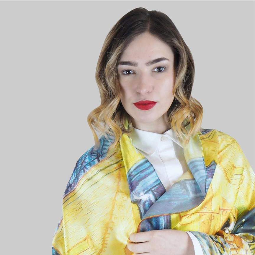 Silk Scarf, 70 cm x 180 cm, Van Gogh - Terrace At Night, 50% Silk 50% Viscose