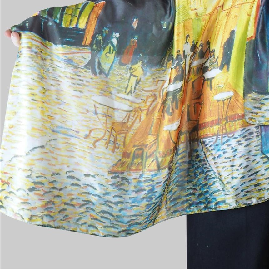 Silk Scarf, 70 cm x 180 cm, Van Gogh - Terrace At Night, 50% Silk 50% Viscose 9 