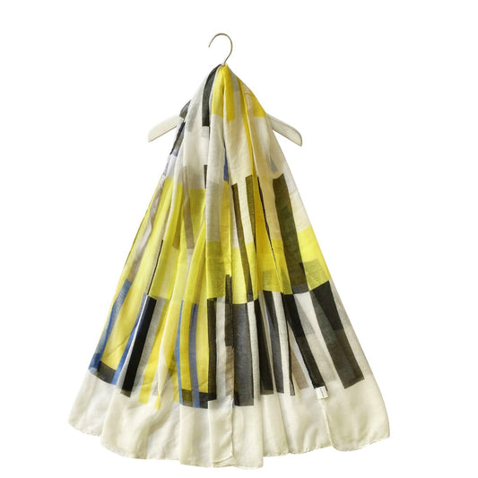 Abstract Rectangle Patterned Yellow Black Scarf, 80 cm x 180 cm,, 100% Viscose