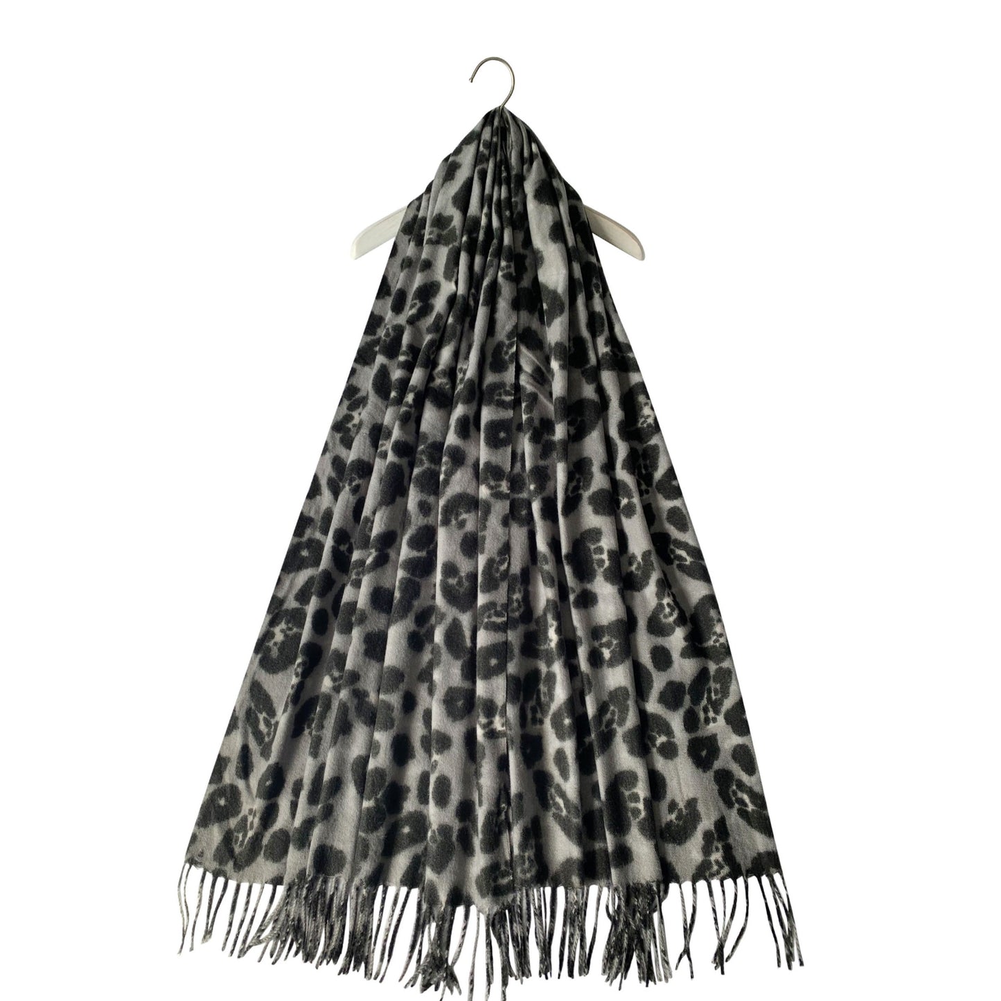 Wool Scarf, 65 cm x 180 cm, Leopard Patterned, Grey, 30% Wool 70% Viscose