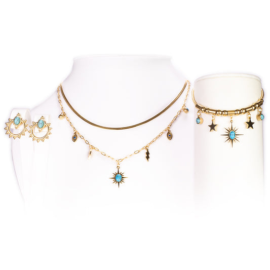 Schmuckgarnitur aus aus goldplattierter Legierung mit persischem Türkis