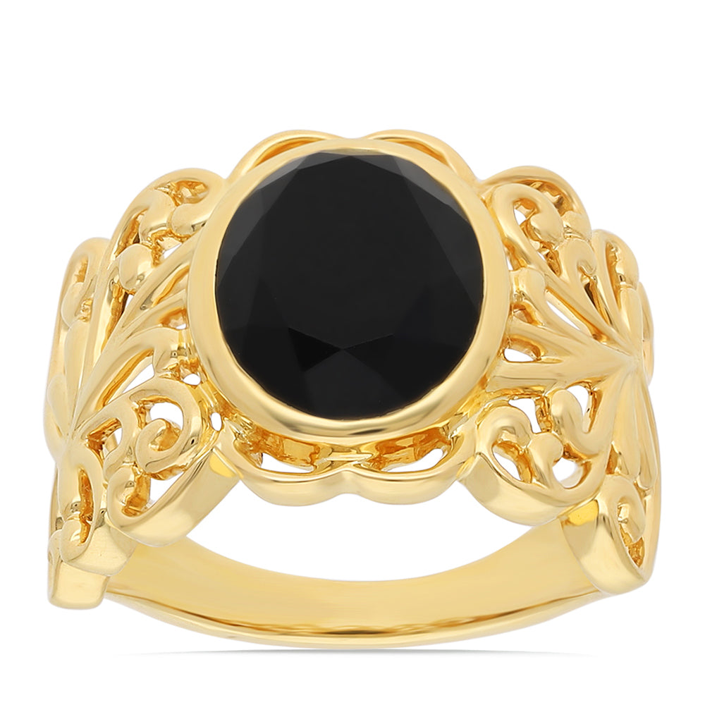 Goldplattierter Silberring mit schwarzem Onyx