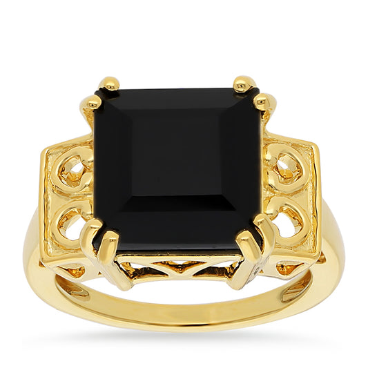 Goldplattierter Silberring mit schwarzem Onyx