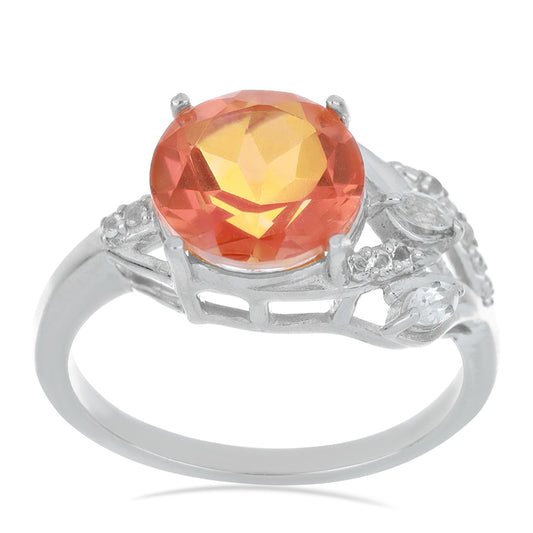 Silberring mit Padparadscha Quarz und weißem Topas