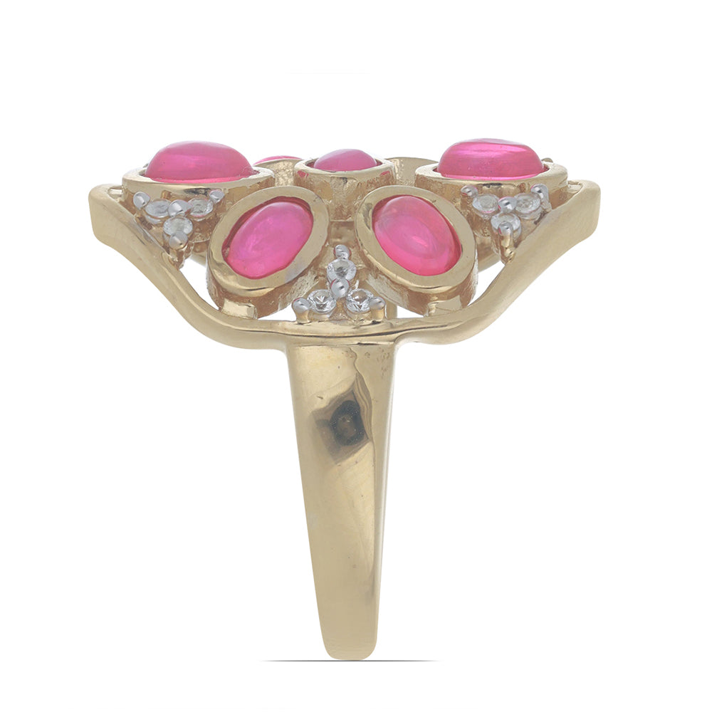 Goldplattierter Silberring mit rosa Opal aus Lega Dembi 5 