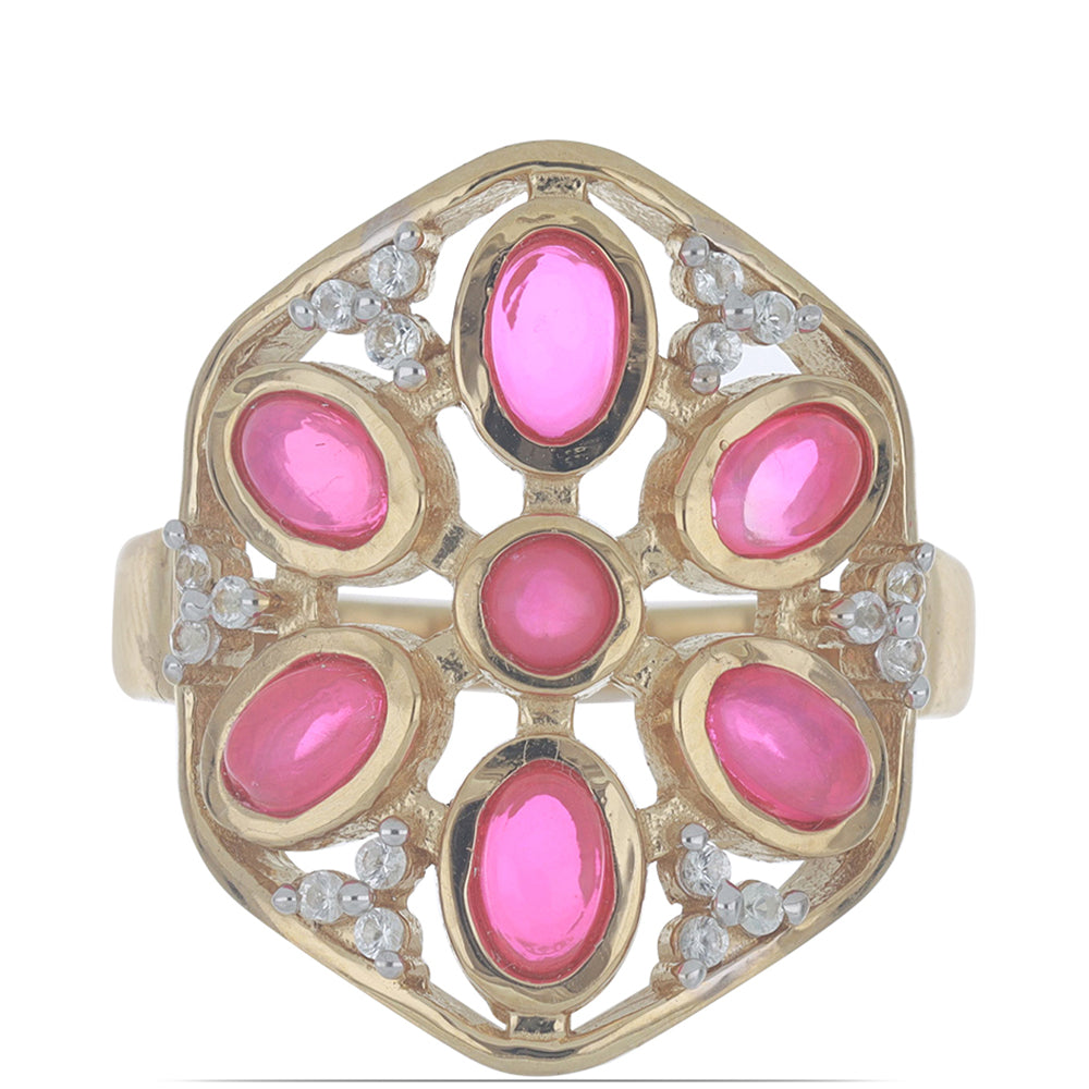 Goldplattierter Silberring mit rosa Opal aus Lega Dembi 1 