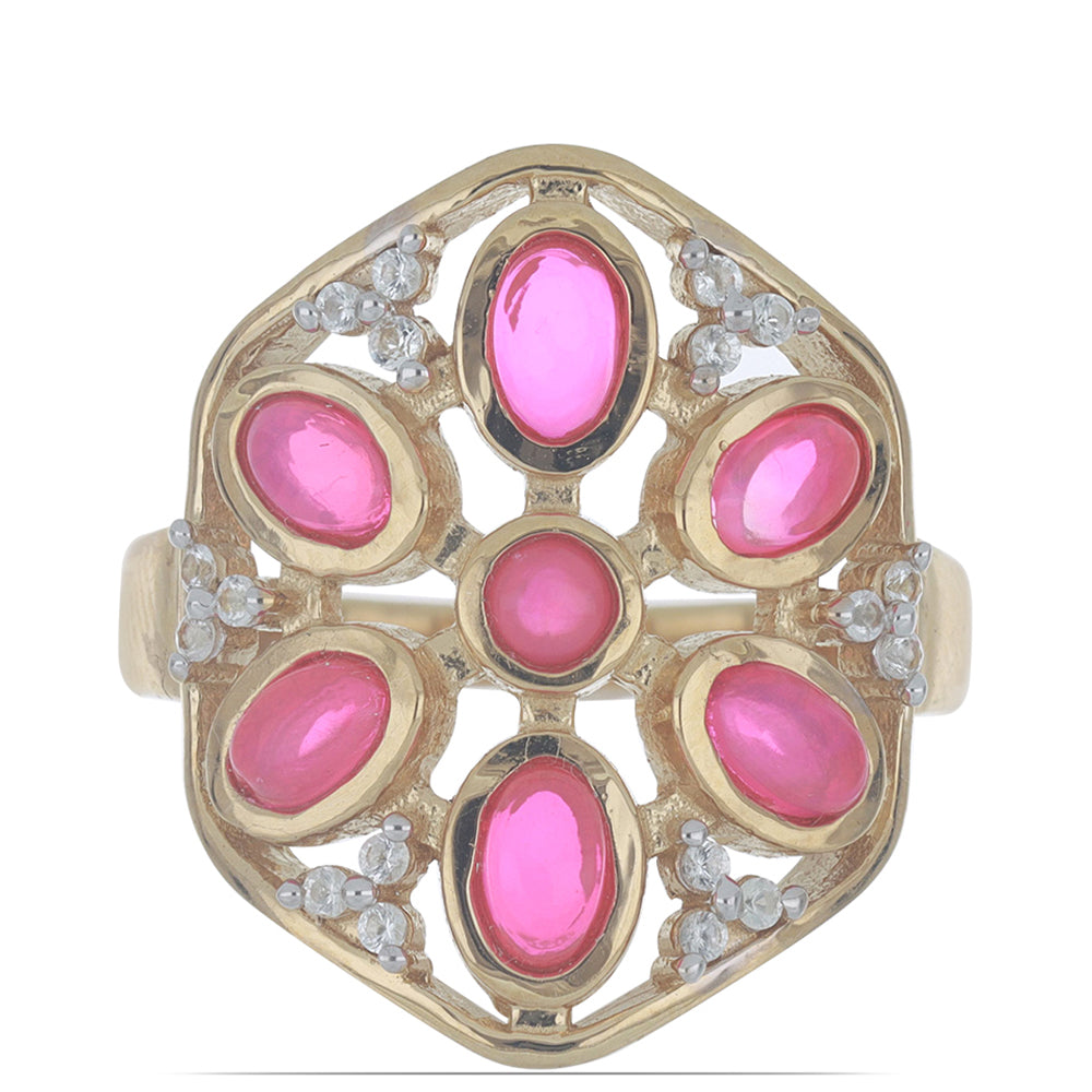 Goldplattierter Silberring mit rosa Opal aus Lega Dembi 6 