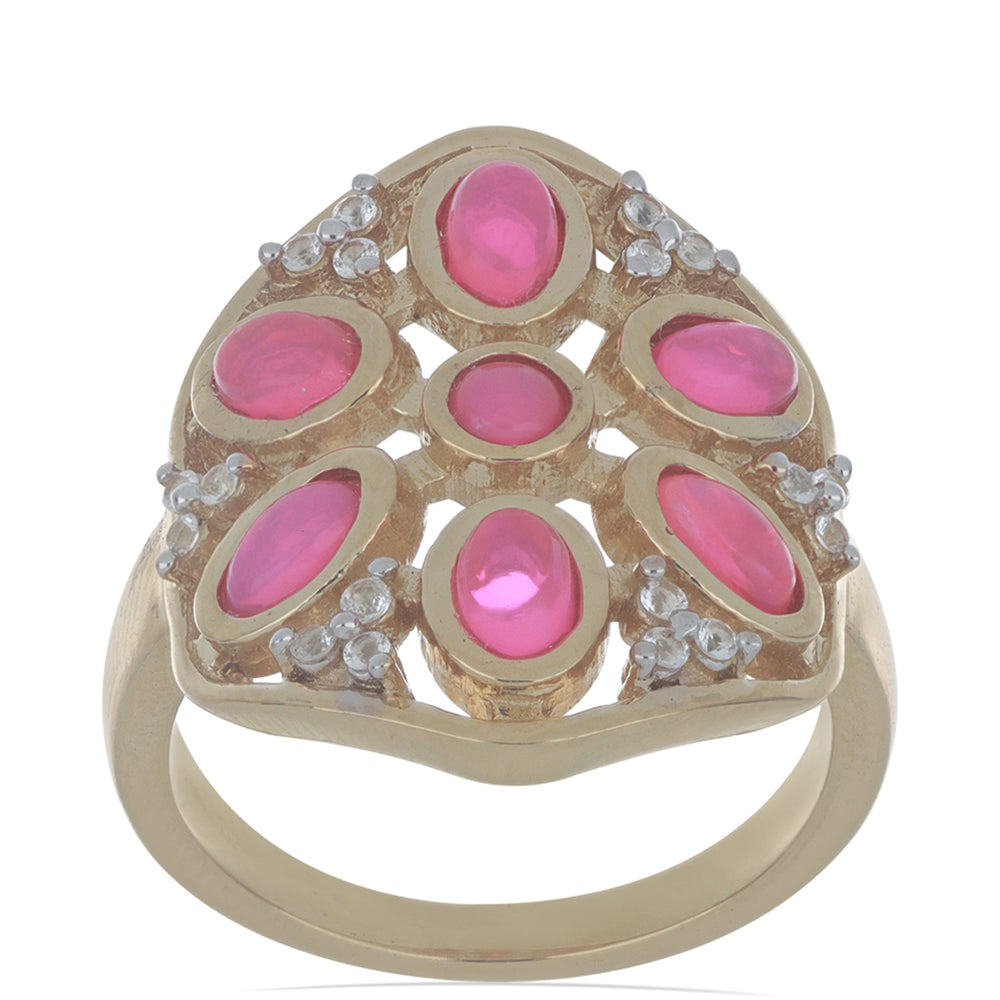 Goldplattierter Silberring mit rosa Opal aus Lega Dembi