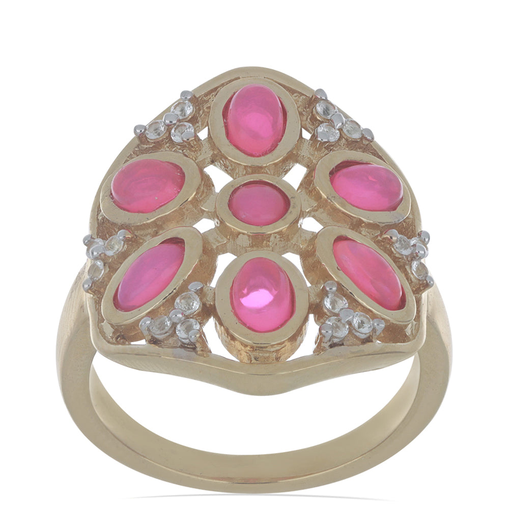 Goldplattierter Silberring mit rosa Opal aus Lega Dembi