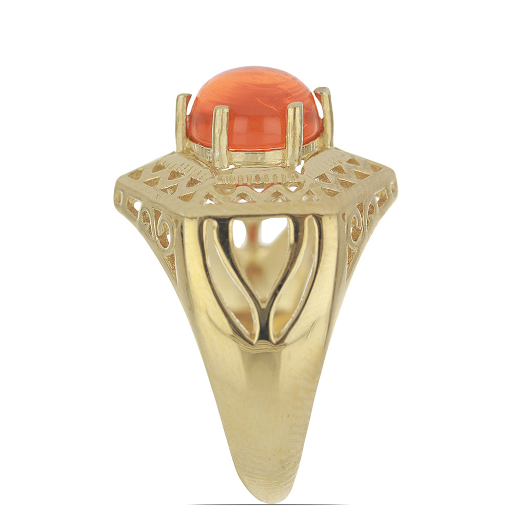 Goldplattierter Silberring mit orangefarbenem Opal aus Lega Dembi