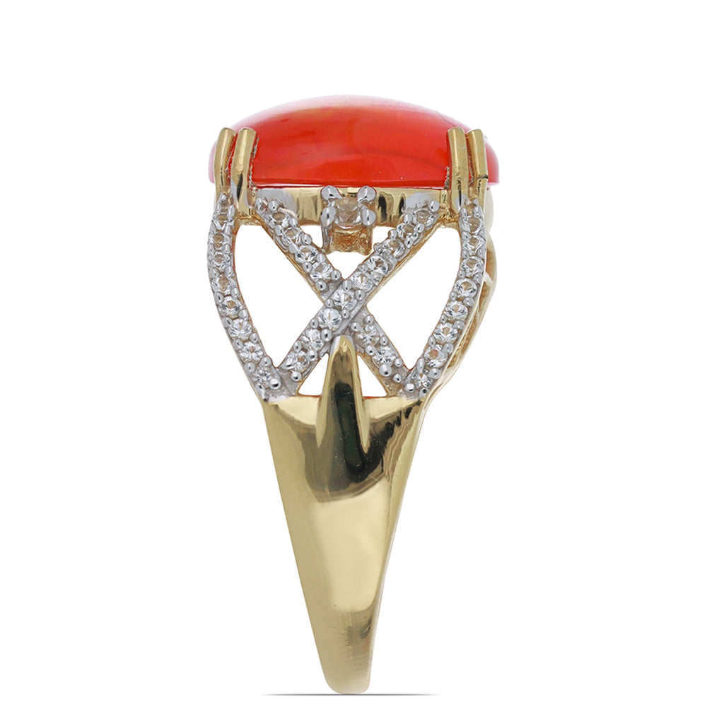 Goldplattierter Silberring mit orangefarbenem Opal aus Lega Dembi und weißem Topas 4 
