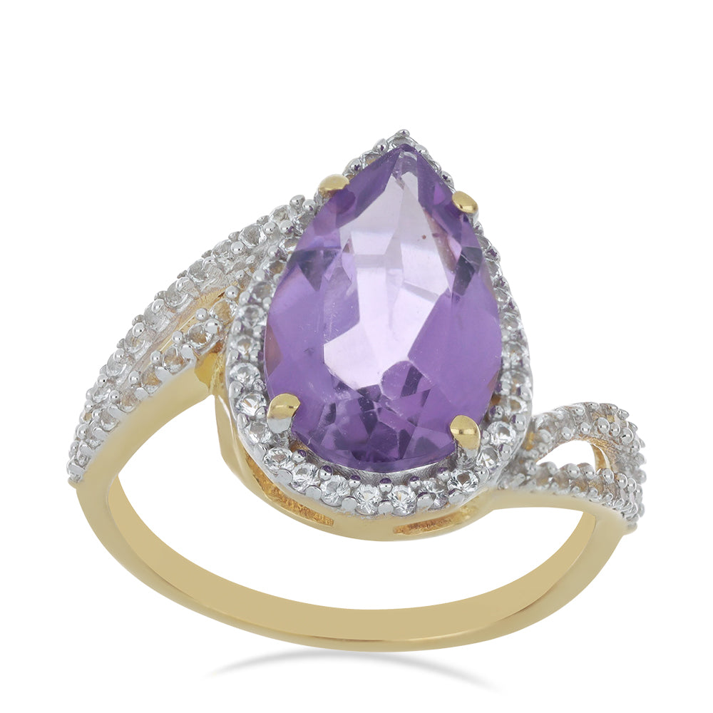 Goldplattierter Silberring mit Amethyst aus Vera Cruz und weißem Topas