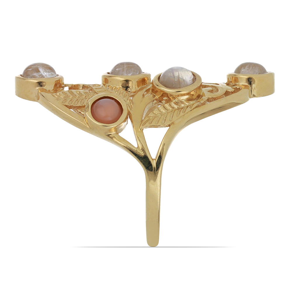 Goldplattierter Silberring mit Regenbogenmondstein aus Grant County und pfirsichfarbenem Mondstein 3 