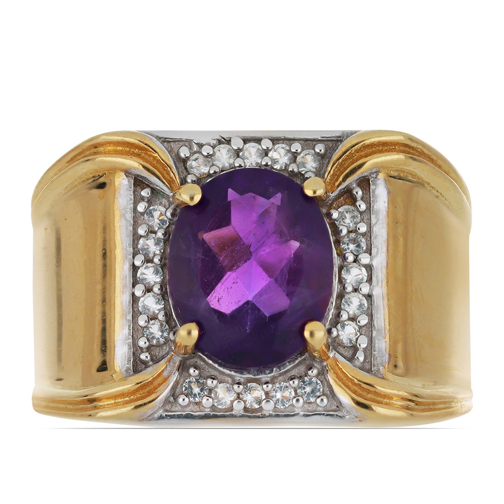 Goldplattierter Silberring mit marokkanischem Amethyst und weißem Topas