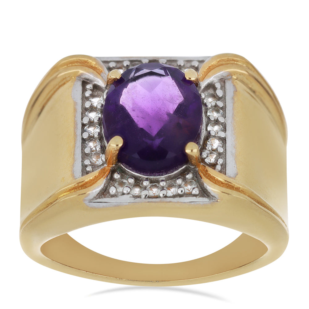 Goldplattierter Silberring mit marokkanischem Amethyst und weißem Topas 2 