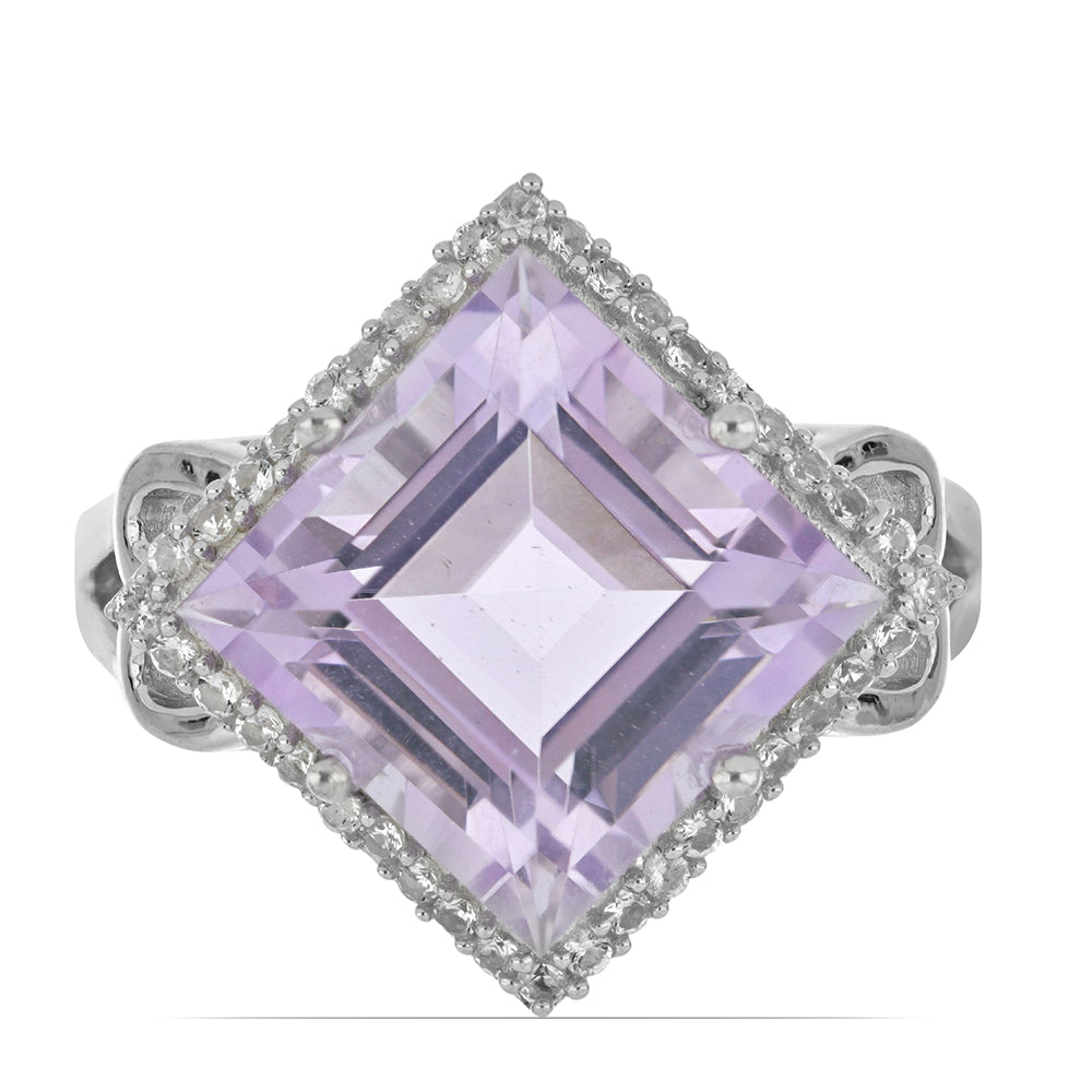 Silberring mit Rose De France Amethyst und weißem Topas 1 