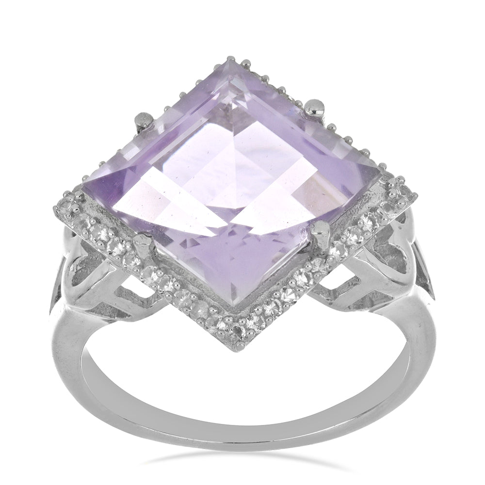 Silberring mit Rose De France Amethyst und weißem Topas