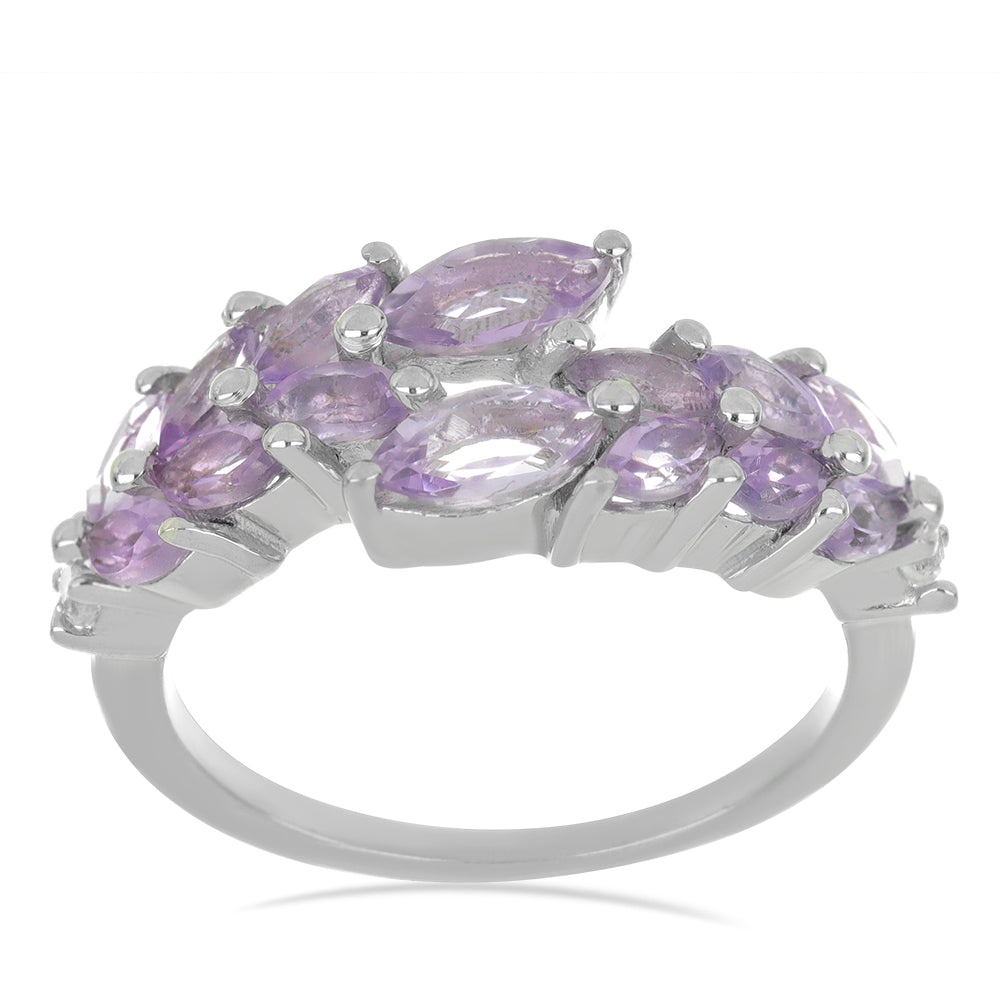 Silberring mit Rose De France Amethyst und weißem Topas