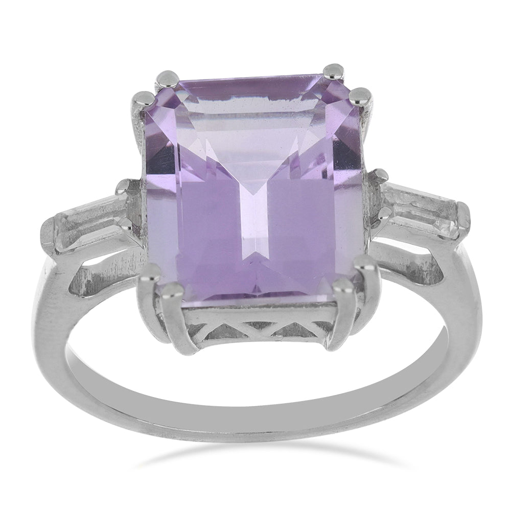 Silberring mit Rose De France Amethyst und weißem Topas