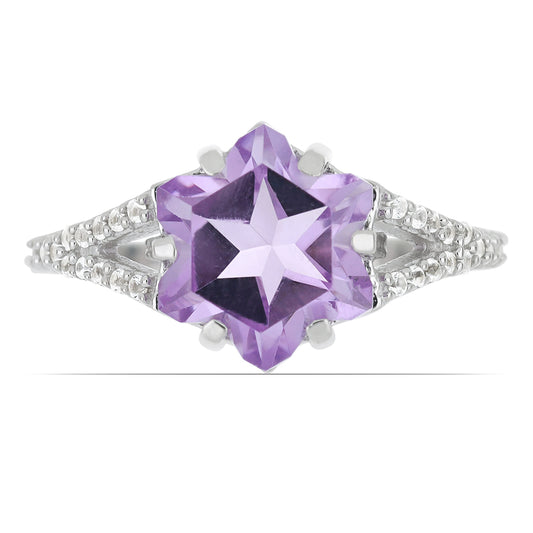 Silberring mit Rose De France Amethyst und weißem Topas