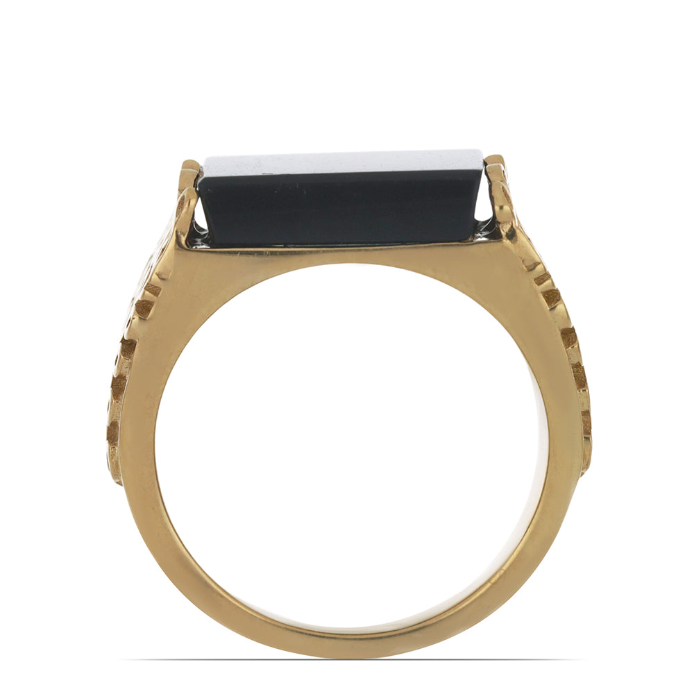 Goldplattierter Silberring mit schwarzem Onyx aus Suwar