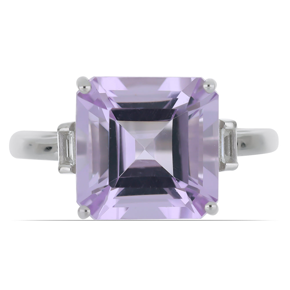 Silberring mit Rose De France Amethyst und weißem Zirkon 1 