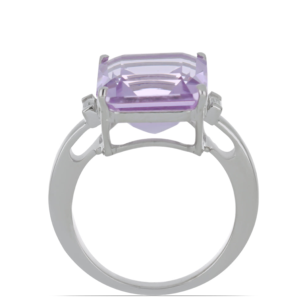 Silberring mit Rose De France Amethyst und weißem Zirkon