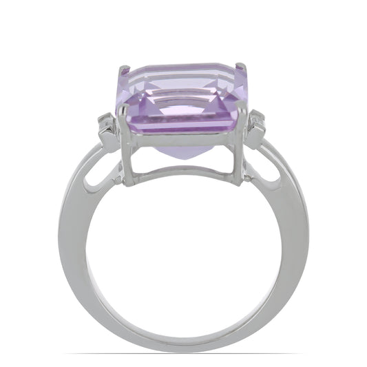 Silberring mit Rose De France Amethyst und weißem Zirkon