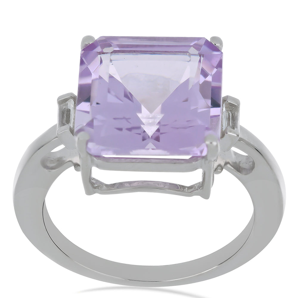 Silberring mit Rose De France Amethyst und weißem Zirkon 3 