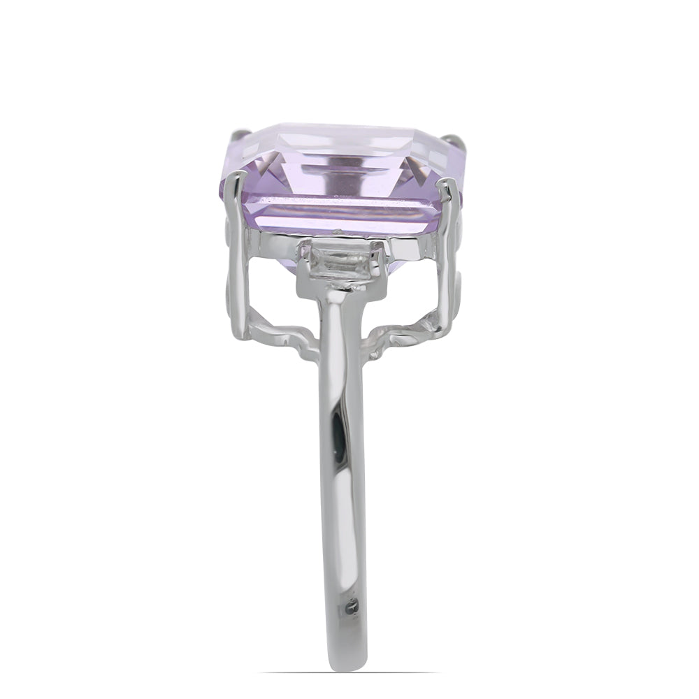 Silberring mit Rose De France Amethyst und weißem Zirkon