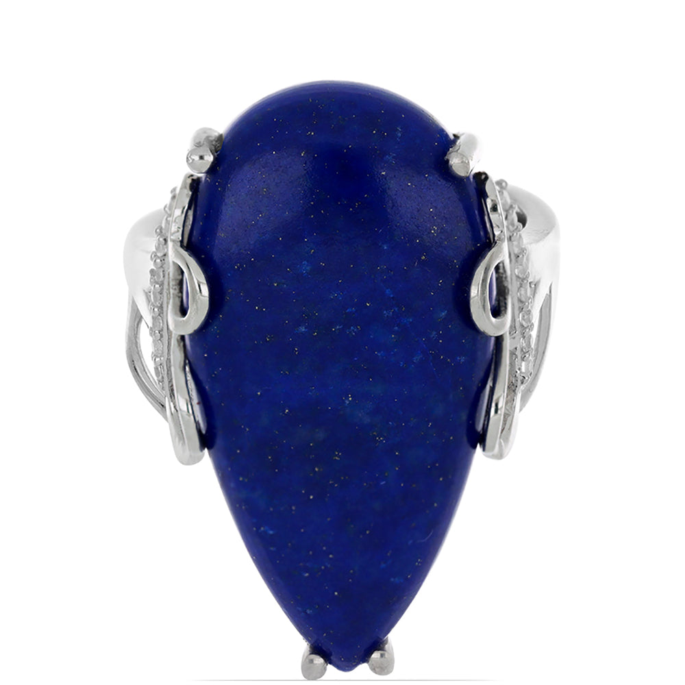 Silberring mit Lapislazuli aus Badakhshan und weißem Topas 1 