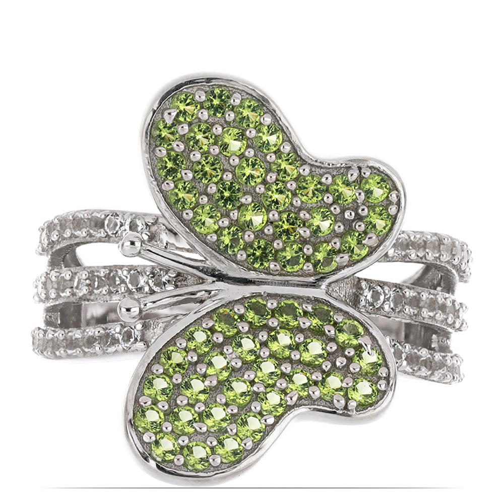 Silberring mit Peridot aus Changbai und weißem Topas 1 