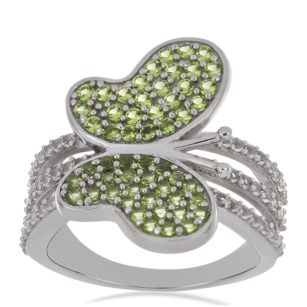 Silberring mit Peridot aus Changbai und weißem Topas 3 