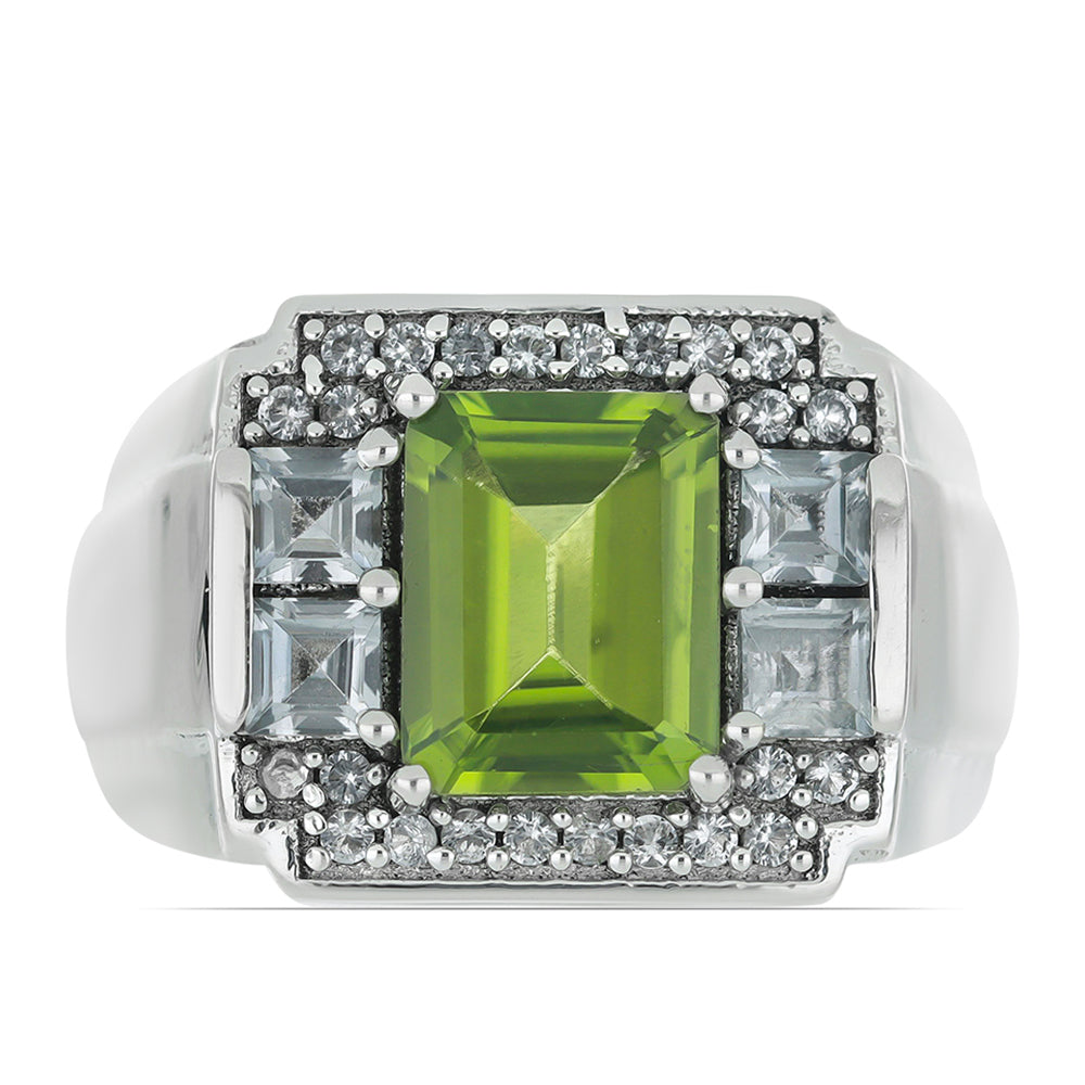 Silberring mit Peridot aus Changbai und weißem Topas 1 