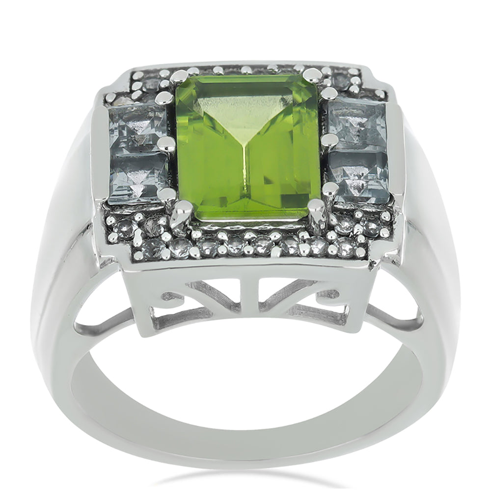 Silberring mit Peridot aus Changbai und weißem Topas